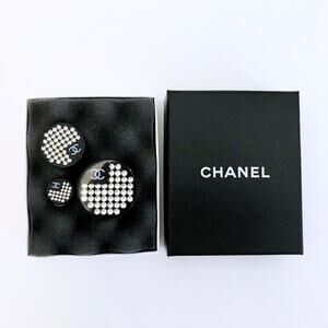 Set of 3 Chanel Pins Brooches Crystals CC Logo 2005 Vintage Y2K